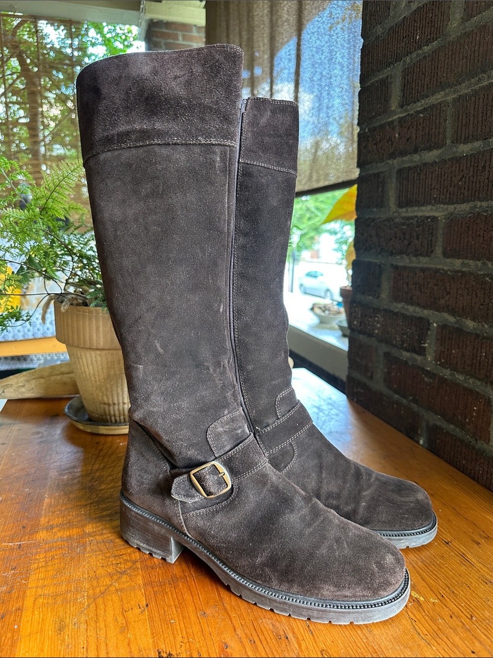 J Crew Y2K Vintage Chocolate brown suede leather  equestrian tall boot. Sz 9